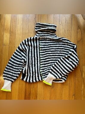 Pilcro Black & White Striped Turtleneck Sweater